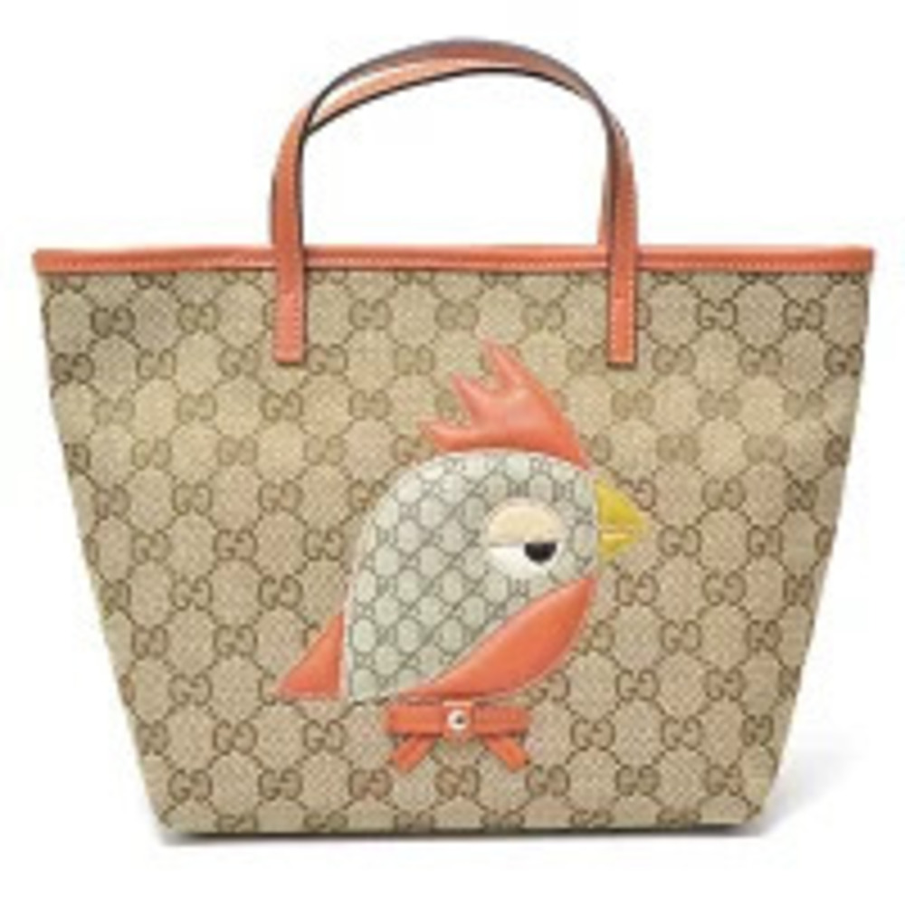 Gucci Papagallo Tote Bag Handbag Bird GG Orange Khaki Green